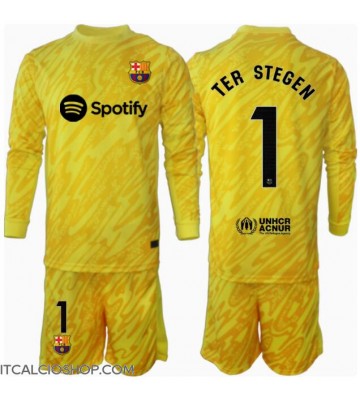 Barcelona Ter Stegen #1 Portiere Prima Maglia Bambino 2024-25 Manica Lunga (+ Pantaloni corti)